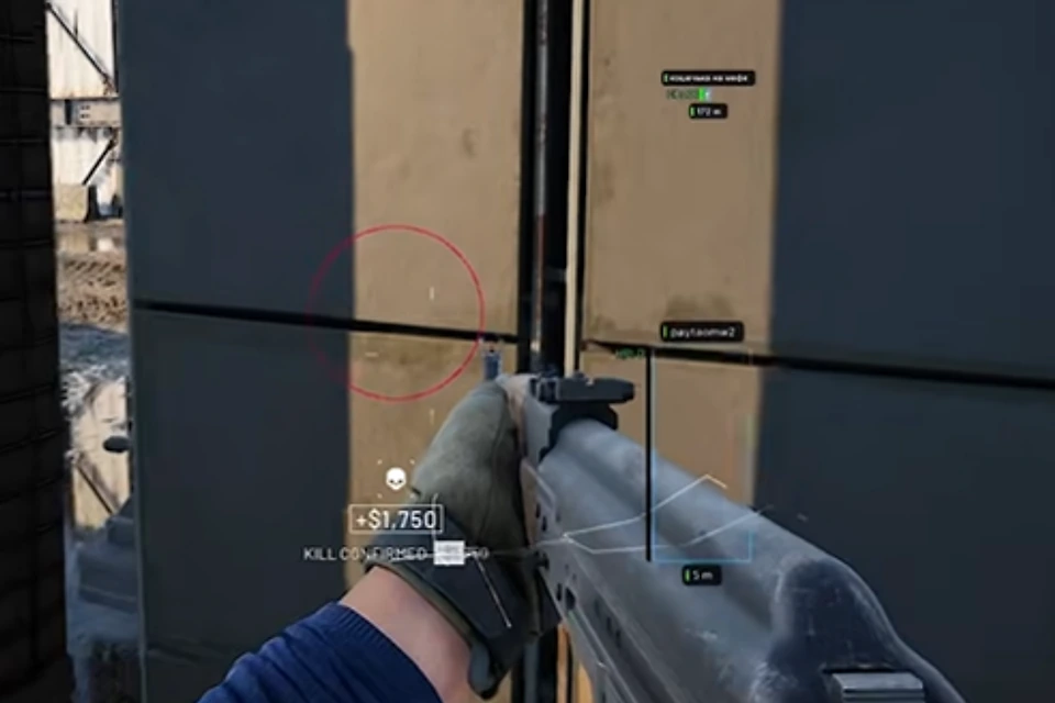 WARDOGS stairwell fight with player ESP marker on an enemy behind cover
